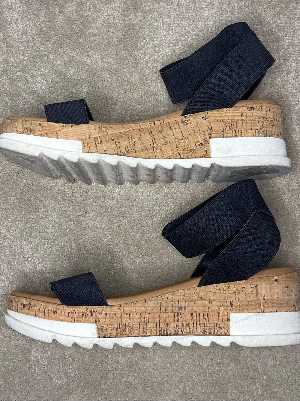Steve Madden Black Elastic Strap Cork-Platform Sandals - Picture 4 of 6
